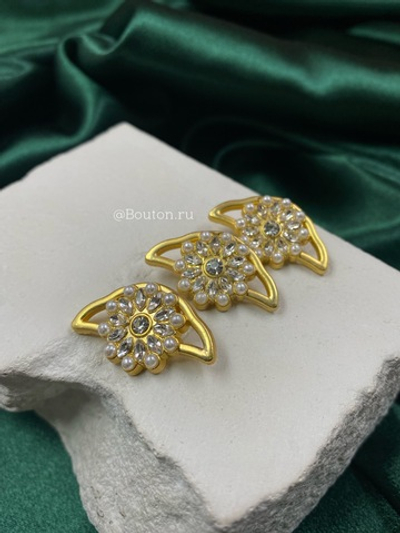 Пуговицы золотистые в форме глаз с жемчужинами и стразами Скиапар. скидка