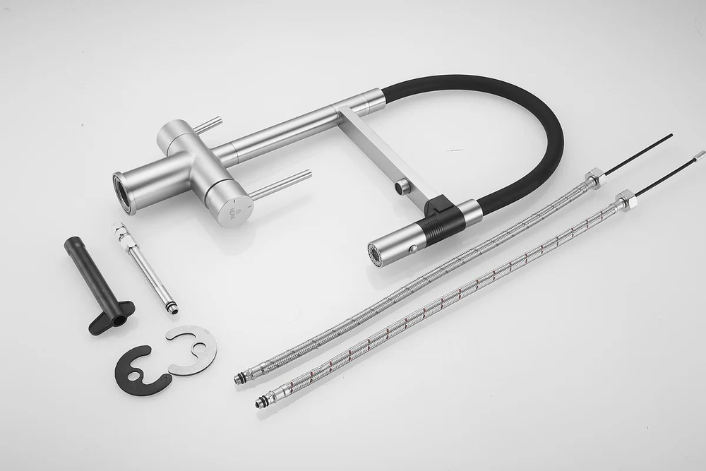 Смеситель для кухни, гибкий излив, магнитная вставка, под фильтр, сатин, Rose R958L