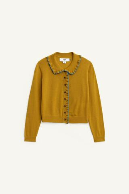 ZARA КАРДИГАН ИЗ 100% ШЕРСТИ, ГОРЧИЧНЫЙ