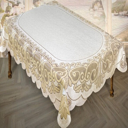 Скатерть жаккардовая прямоугольная, цвет кремово-золотистый, Польша.