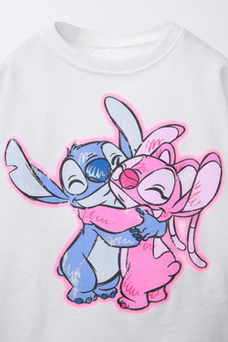 ZARA ФУТБОЛКА С ПРИНТОМ «ЛИЛО И СТИЧ» © DISNEY, БЕЛЫЙ