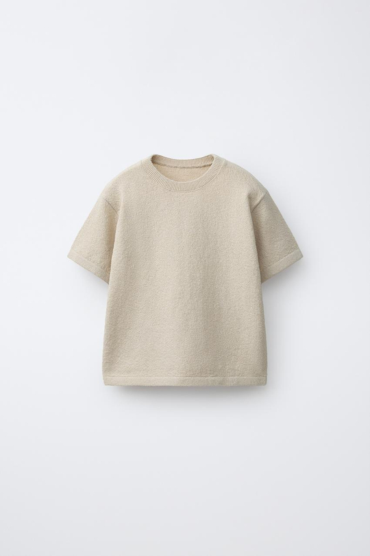 ZARA ФУТБОЛКА В СТИЛЕ РУСТИК, СВЕТЛО-БЕЖЕВЫЙ