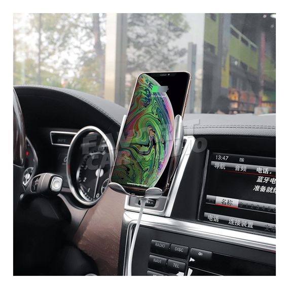 Держатель HOCO CA34 Elegant Silver бесп. зарядка