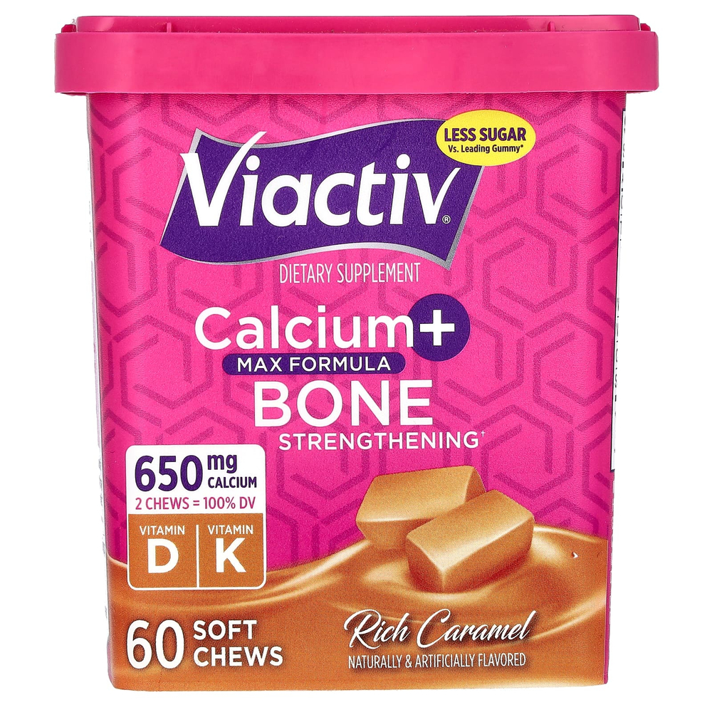 Viactiv, Calcium + Bone Strength, Max Formula, насыщенная карамель, 60 жевательных таблеток