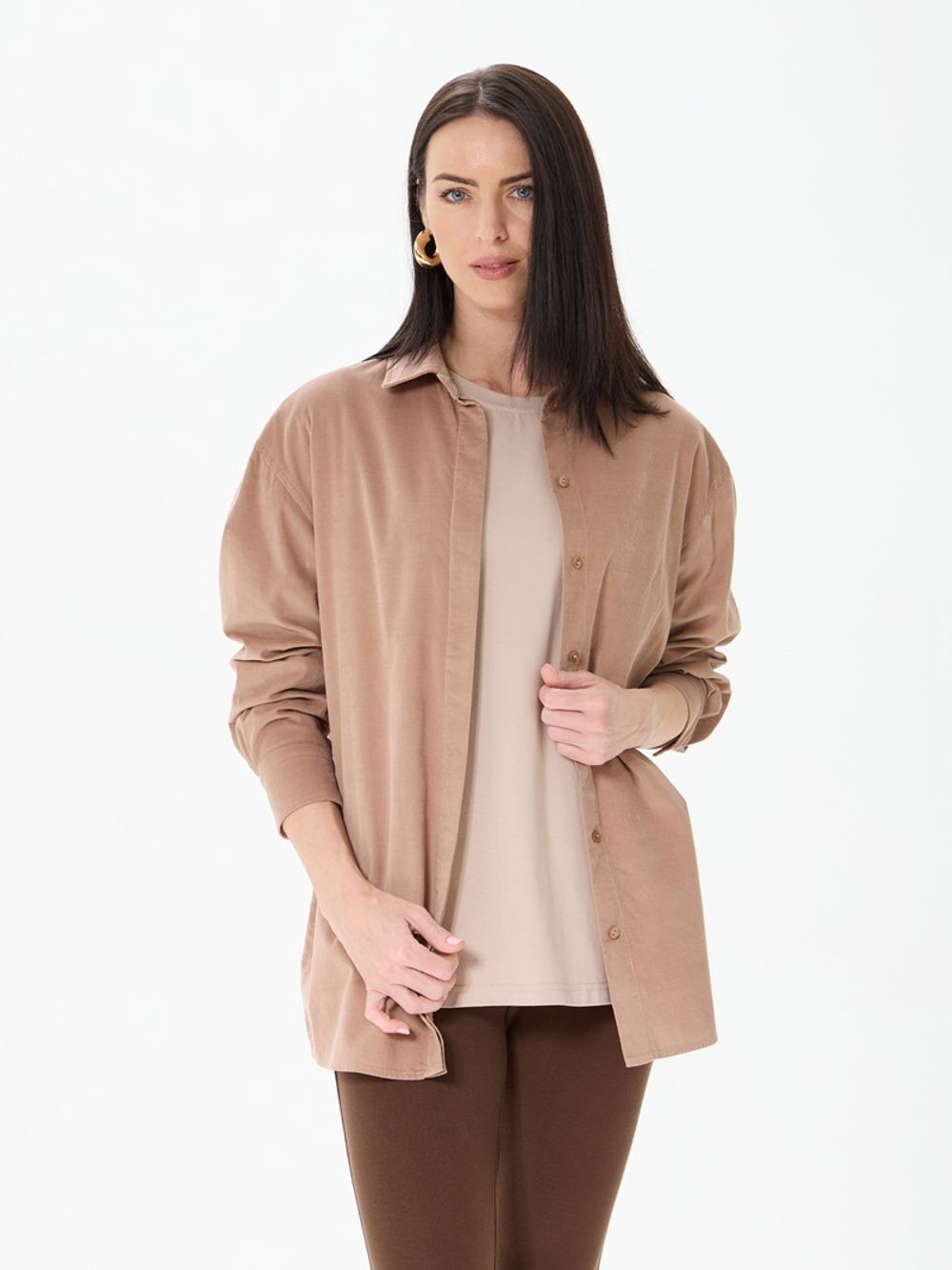 Рубашка Хельсинки удлиненная бежевый вельвет