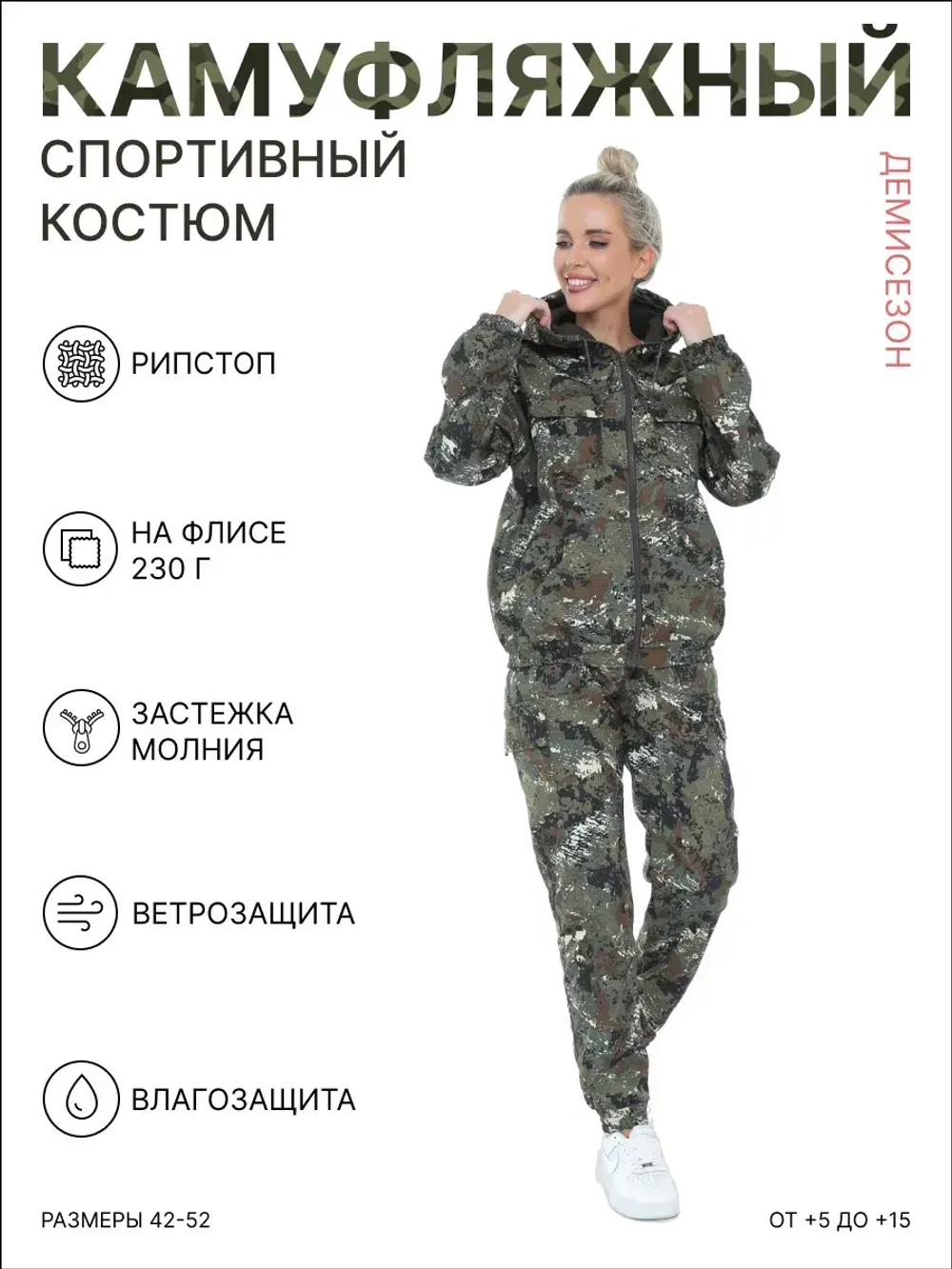 Спортивный костюм камуфляжный на флисе с Рипстопом RWFCITY