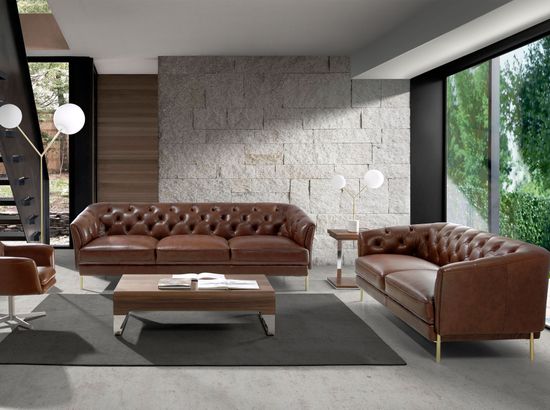 Диван 3-х местный 6140/KF106-3P-M1595 кожаный с золотистыми стальными ножками