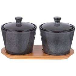 НАБОР БАНОК LEFARD "GRAPHITE" 2 ШТ. 300 МЛ 10*10*7,5 СМ НА ДЕР. ПОДСТАВКЕ (КОР=12НАБ.)