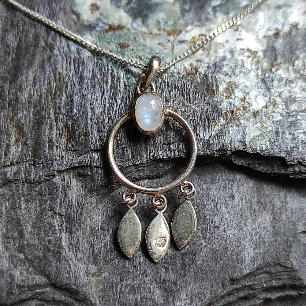 Подвеска ЛОВЕЦ СНОВ с цепочкой, серебро/лунный камень