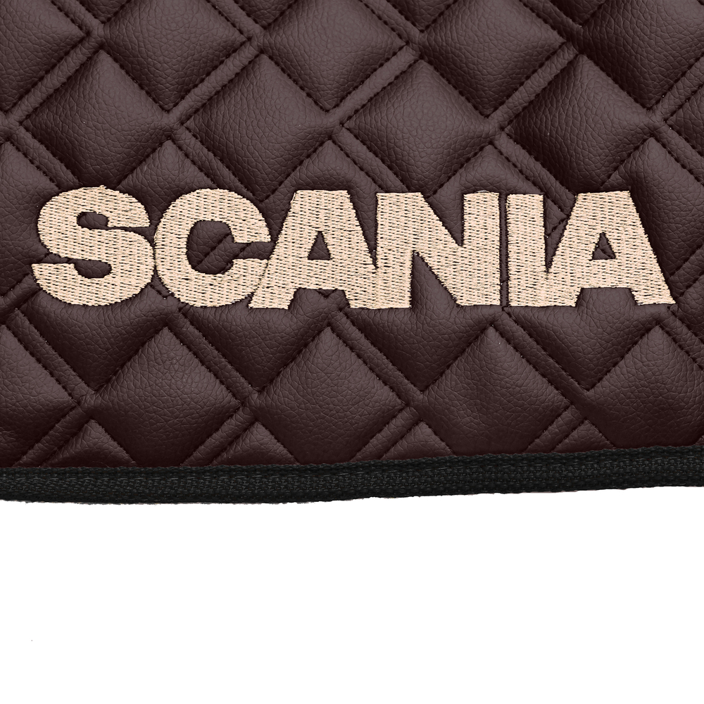 Ковры SCANIA 5 серии Р (автомат) (экокожа, коричневый, черный кант, бежевая вышивка)