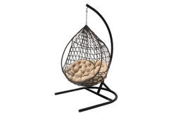 Кресло подвесное Фелиса с крышей арт.7021 (стойка+основание черн, корз.корич, подуш.беж. 3уп. (Т))