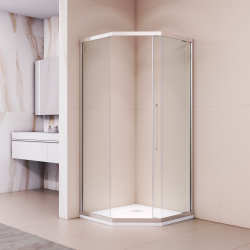 Душевой уголок стекло 6 мм, пятиугольный, форма трапеция, раздвижная дверь, RGW PA-86 (Прозрачное, 900x900)