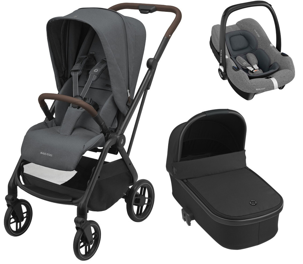 Детская коляска Maxi-Cosi Leona2 Oria 3 в 1 с автокреслом CabrioFix Select grey 1204204110 Twillic Graphite/1507672111 Essential Black