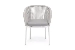 "Марсель" стул плетеный из роупа, каркас алюминий белый муар, роуп светло-серый меланж круглый tex, ткань светло-серая