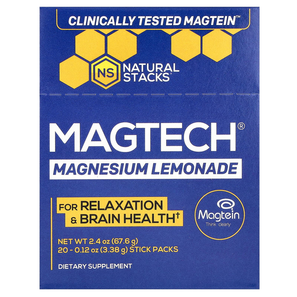 Natural Stacks, MagTech®, магний, со вкусом лимонада, 20 пакетиков по 3,38 г (0,12 унции)