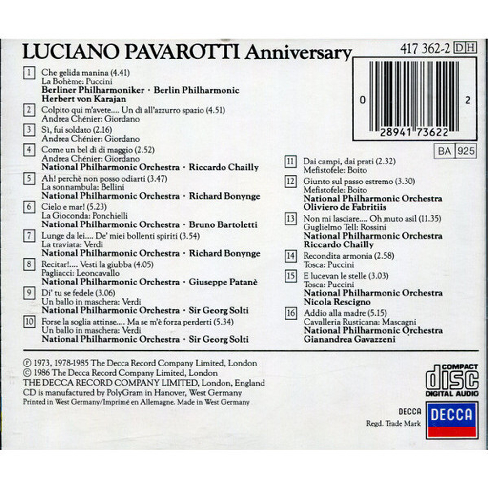 Luciano Pavarotti / Anniversary (CD)