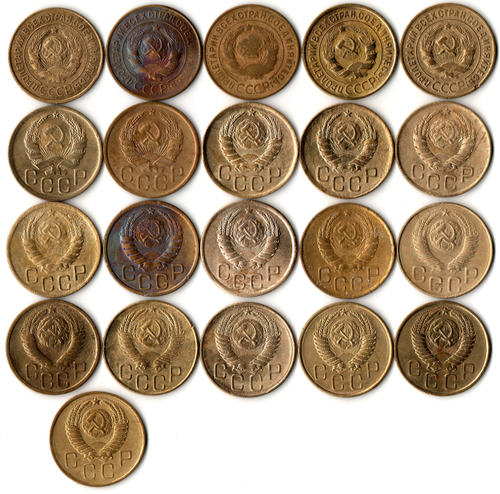 Набор монет 3 копейки 1926,30,31,32,34,35Н,36,37,38,39,40,,41,43,46,48,49,53,54,55,56,57 (21 шт) (F-XF) (1)