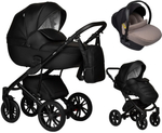 Детская коляска Indigo Mio Eco 3 в 1 с автокреслом Avionaut Cosmo Beige 01 черная кожа