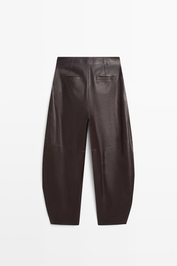 Massimo Dutti Кожаные брюки бочкообразной формы, коричневый
