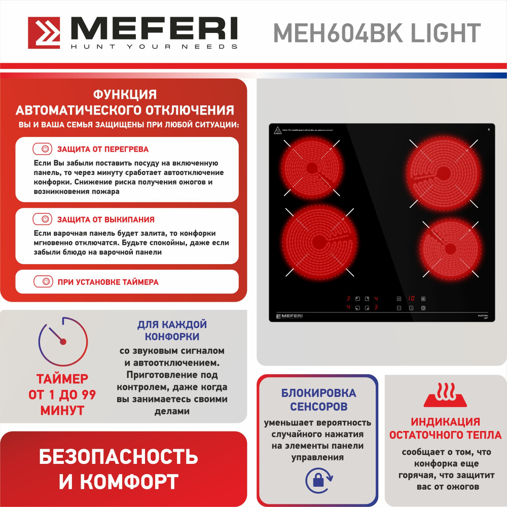 Электрическая варочная панель Meferi MEH604BK LIGHT фото 3