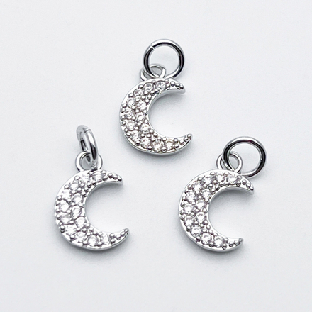 Подвеска Месяц, цвет серебро (родий), фианиты, размер 11*8 мм, цена за 1 шт