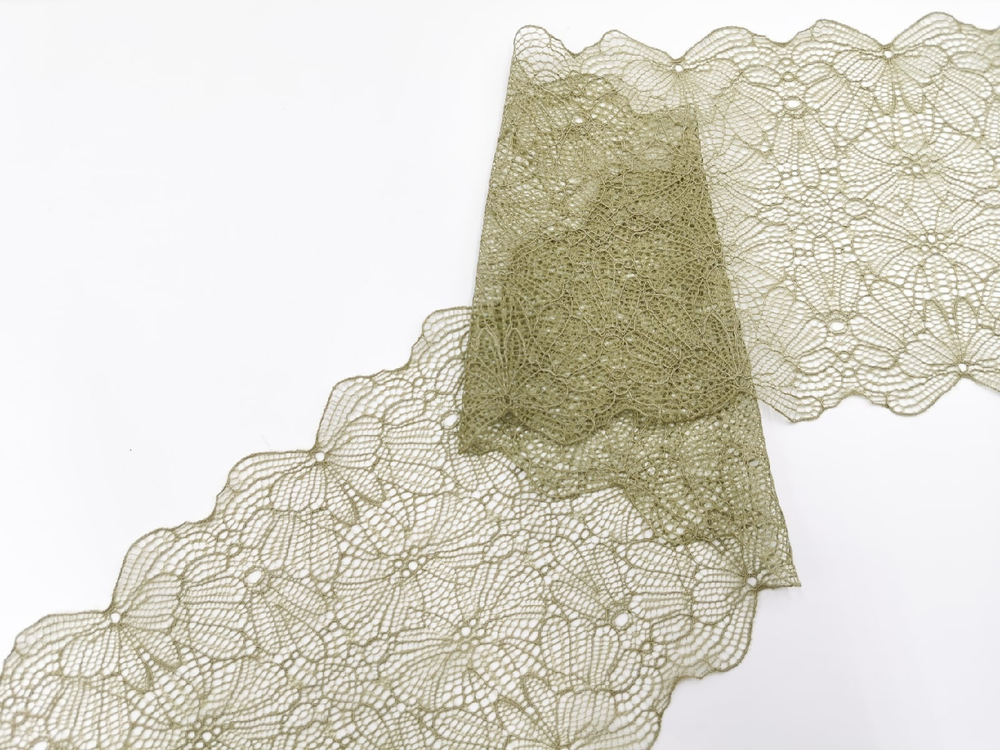 Эластичное кружево, 17см, зеленая олива, (Артикул: EK-1022.P), м