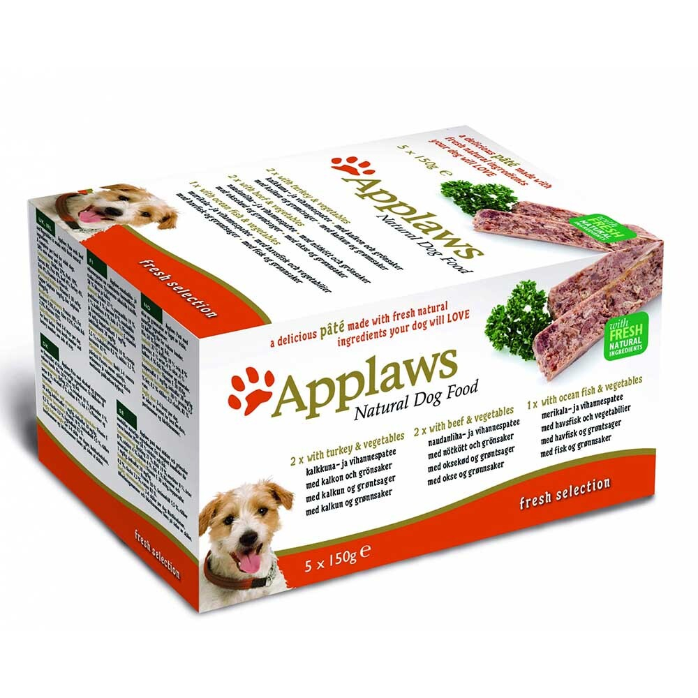 Applaws набор 5х150г (индейка, говядина, океаническая рыба) - консервы для собак (Dog Pate with Turkey, beef, ocean fish)