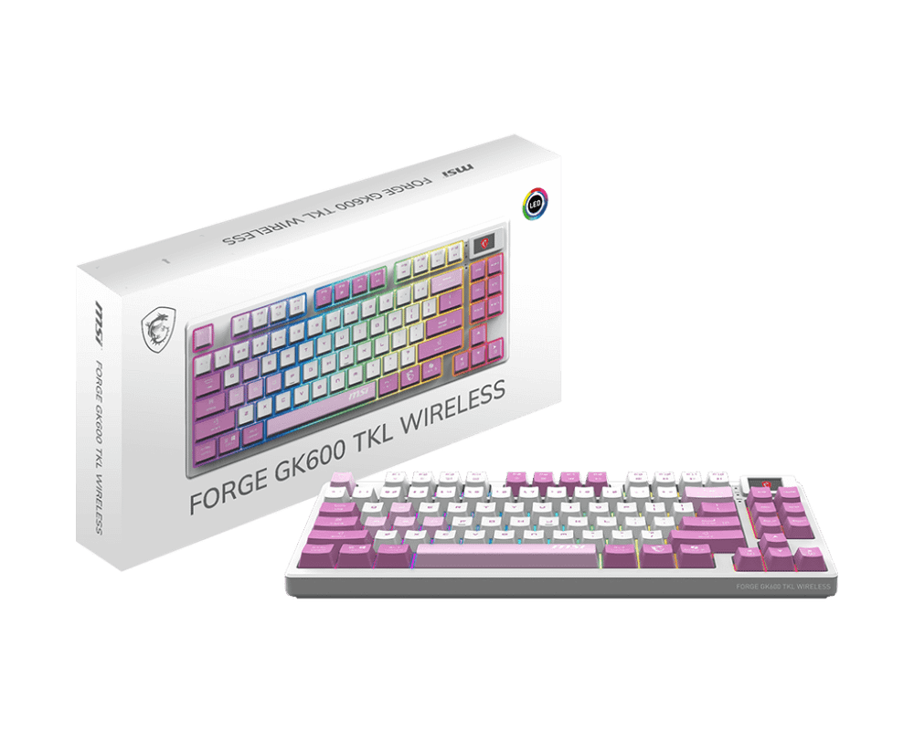 Игровая Клавиатура MSI FORGE GK600 TKL W VIOLET RU, Механическая/WIFI/BT/USB2.0/RGB/83кл/1.8м VIOLET