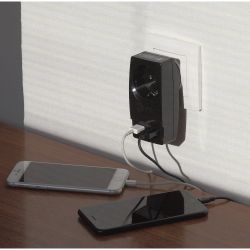 Разветвитель электрический ЭРА SP-1e-USB-B на 1 розетку + 2 USB с заземлением 16А черный | Тройники