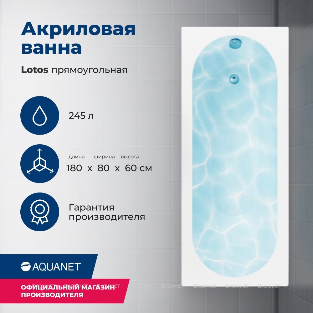 Акриловая ванна Aquanet (Акванет) Lotos 180x80 с каркасом