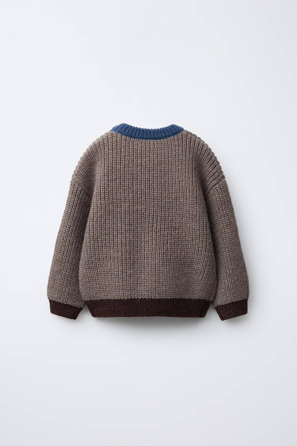 ZARA СВИТЕР КРУПНОЙ ВЯЗКИ С КОНТРАСТНОЙ ОТДЕЛКОЙ, КОРИЧНЕВЫЙ