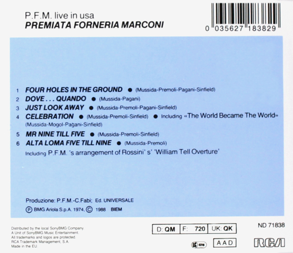 Premiata Forneria Marconi / Live In U.S.A. (CD)
