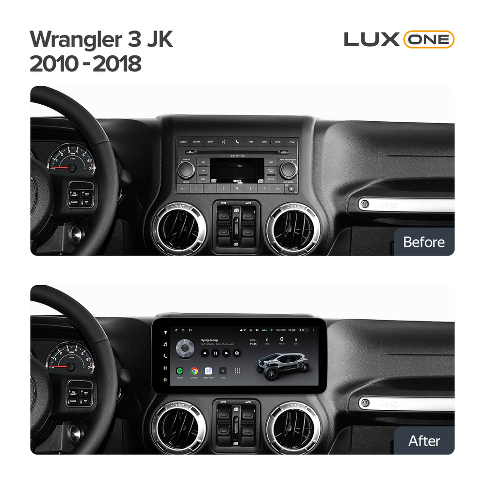 Магнитола для Jeep, Dodge 2007-2018 (207x98мм) - Teyes LUX ONE 360 монитор 12.3" на Android 10, ТОП процессор, CarPlay, 4G SIM-слот, 6/128 ГБ, 4 камеры в комплекте