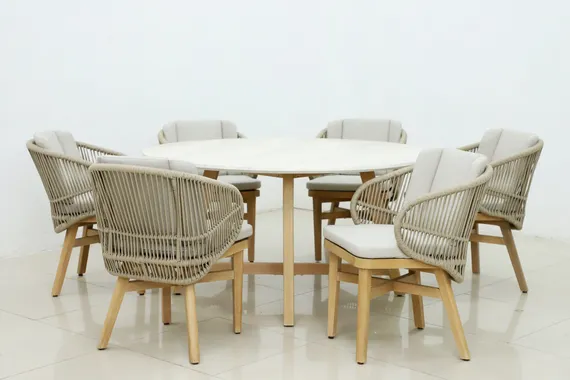 Комплект уличной мебели Mali из массива эвкалипта, стол Ø150 см, 6 стульев