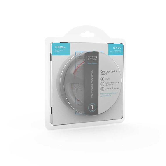 Светодиодная лента Gauss 4,8W/m 60LED/m 2835SMD нейтральный белый 2M BT001