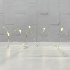 Гирлянда Роса на батарейках 20 теплых белых ламп, 190 см., серебряный провод, Christmas DeLuxe (87410)