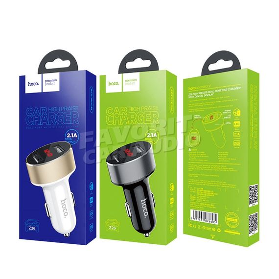 АЗУ 2USB HOCO Z26 High Praise 2400mA пластик дисплей белый