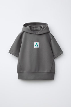 ZARA СПОРТИВНОЕ ХУДИ С КОРОТКИМ РУКАВОМ И МОДАЛОМ, АНТРАЦИТОВО-СЕРЫЙ