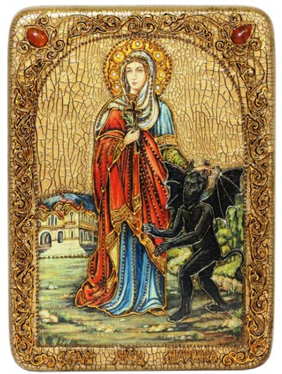 Инкрустированная икона Святая великомученица Марина (Маргарита) Антиохийская 29х21см на натуральном дереве в подарочной коробке