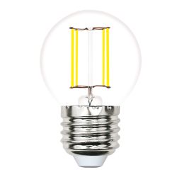 LED-G45-4W-4000K-E27-CL-SLF Лампа светодиодная. Форма шар. прозрачная. Белый свет 4000K. ТМ Volpe