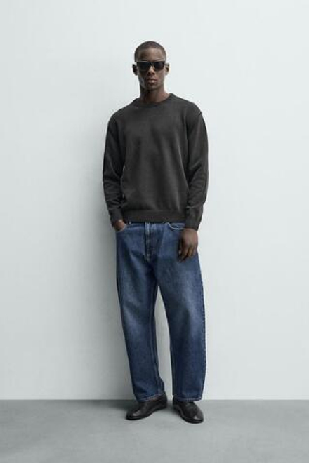 ZARA ДЖИНСЫ TAPERED WIDE FIT, СИНИЙ