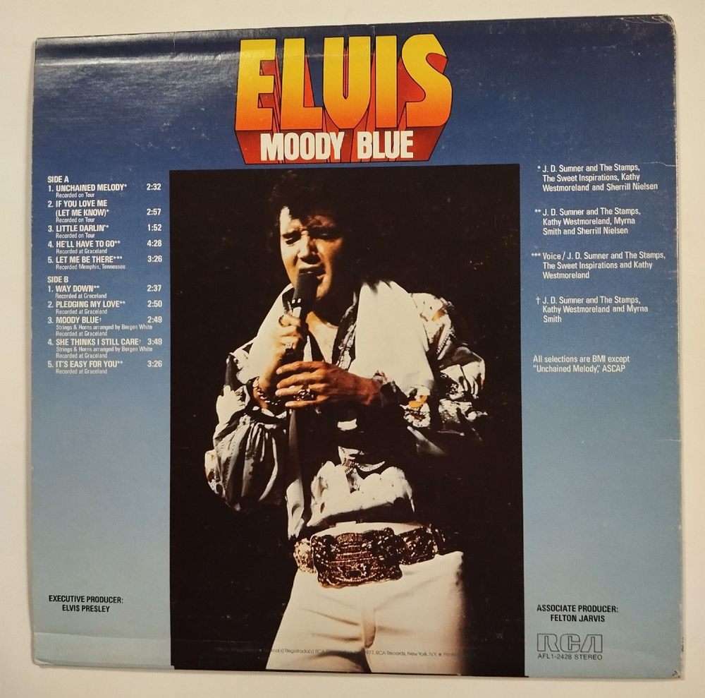 Винтажная виниловая пластинка LP Elvis Presley Moody Blue (USA 1977) (Blue Vinyl)