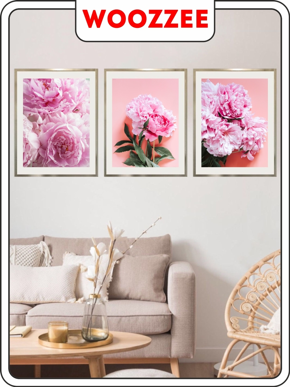 Набор постеров "Розовый пион" 3шт.
