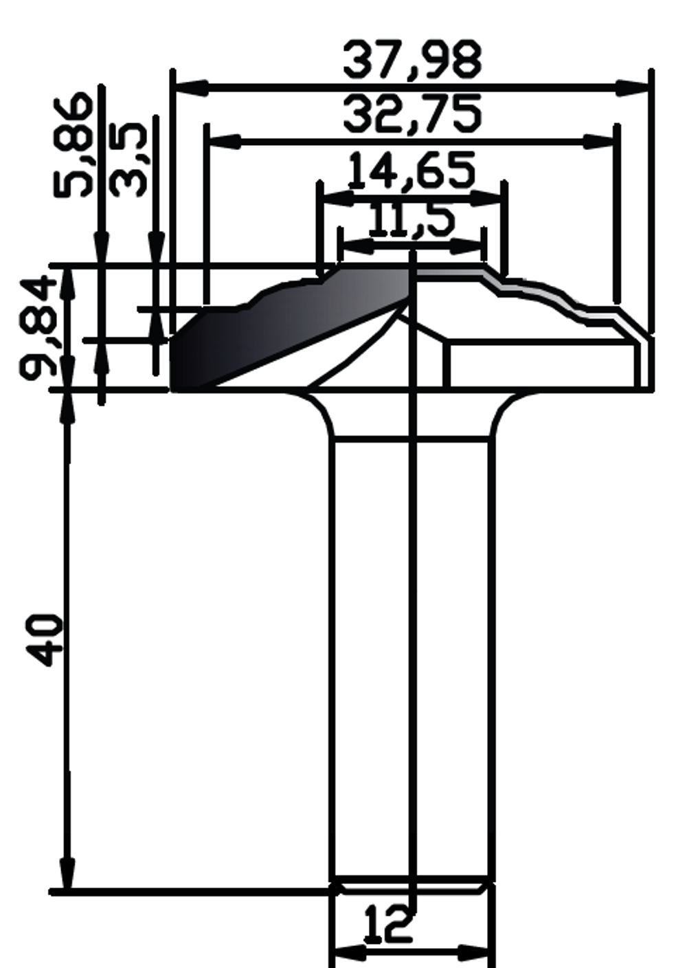 PCD профильная фреза D.37,98x12 9,84x40 Z2