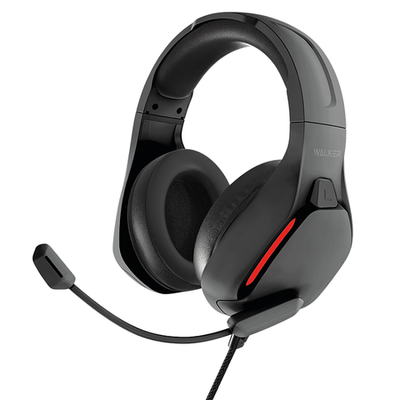 Наушники WALKER WBT-65, проводные, полноразмерные, поворотный микрофон, с подcветкой, черные
