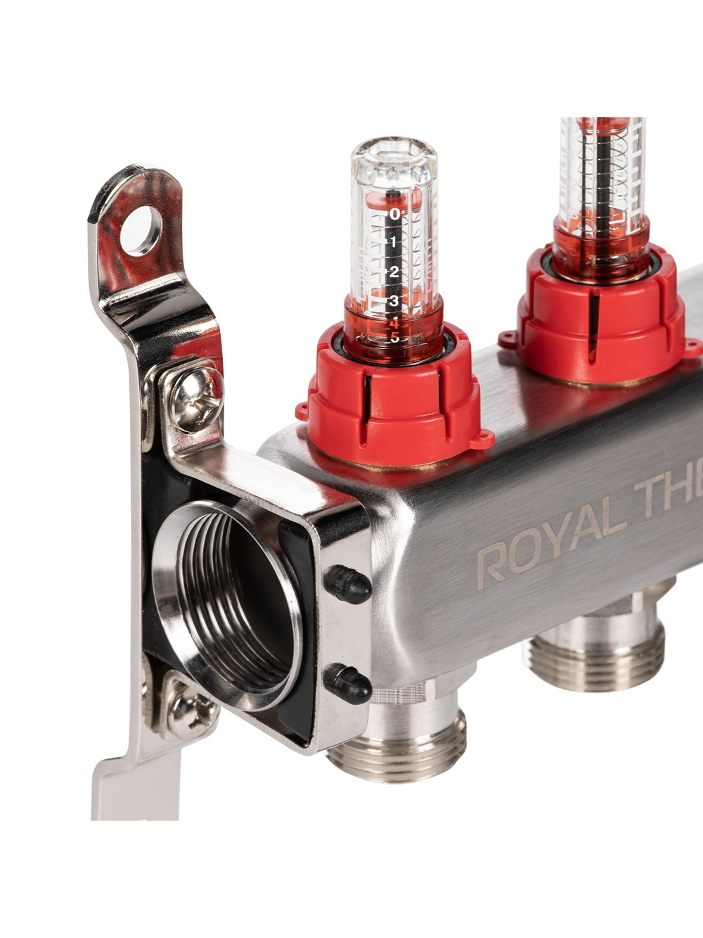 Коллектор Royal Thermo нерж. в сборе с расходомерами 1" ВР-3/4" НР с автомат. воздухоотвод-ми 6 вых.