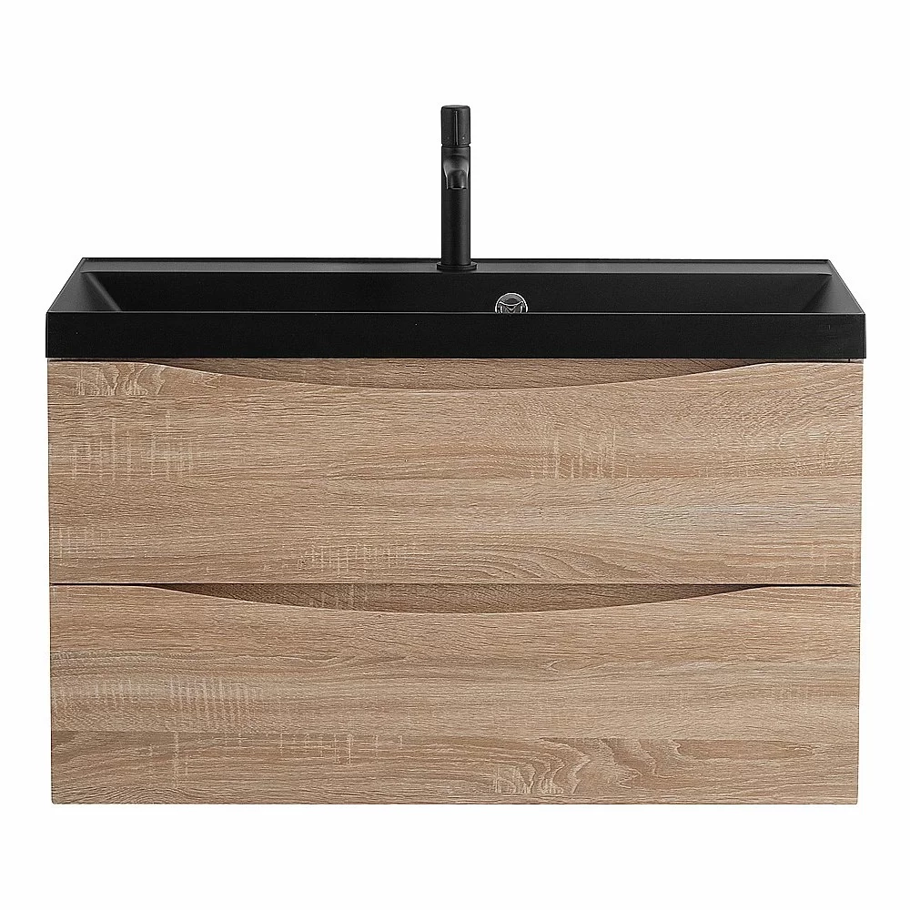 Тумба с раковиной Belbagno MARINO 80 белый дуб/черная раковина