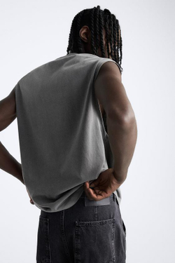 ZARA ФУТБОЛКА БЕЗ РУКАВОВ, ТЕМНЫЙ АНТРАЦИТ