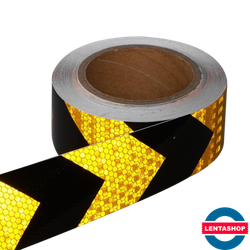 Чёрно-жёлтая светоотражающая лента стрелка 5 см х 15 м