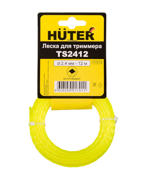 Леска Huter TS2412 для триммера, 2.4 мм, витой квадрат